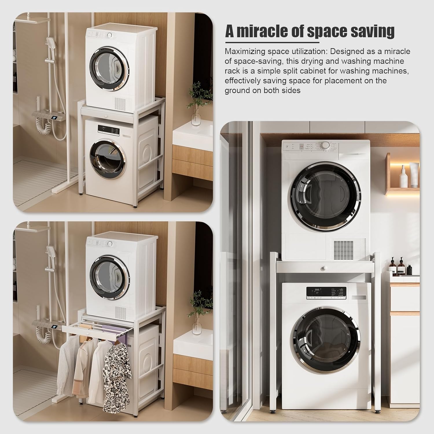 Washer and Dryer Stand, Over Washer and Dryer Storage, Utility Rack with Detachable Countertop, Laundry Room Organizer, Non-Slip Feet, 440lb Capacity, Space-Saving Design for Detergent & Supplies‌