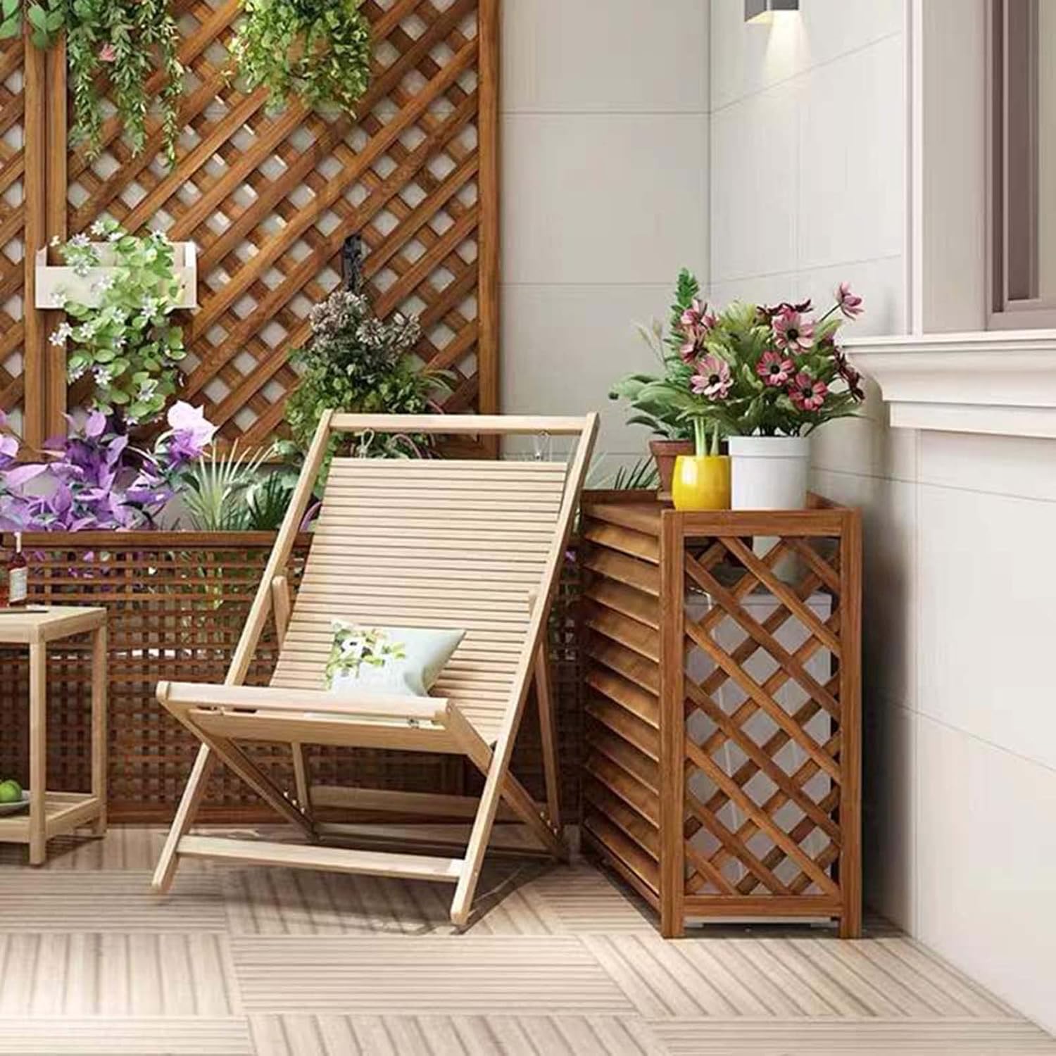 Outside Units Central Air Conditioning Cover Privacy Fence Screen,preservative Wood Air Conditioner Flower Stand Louver Grill Dust Cover, Decorative Garden Terrace Freestanding Privacy Fence