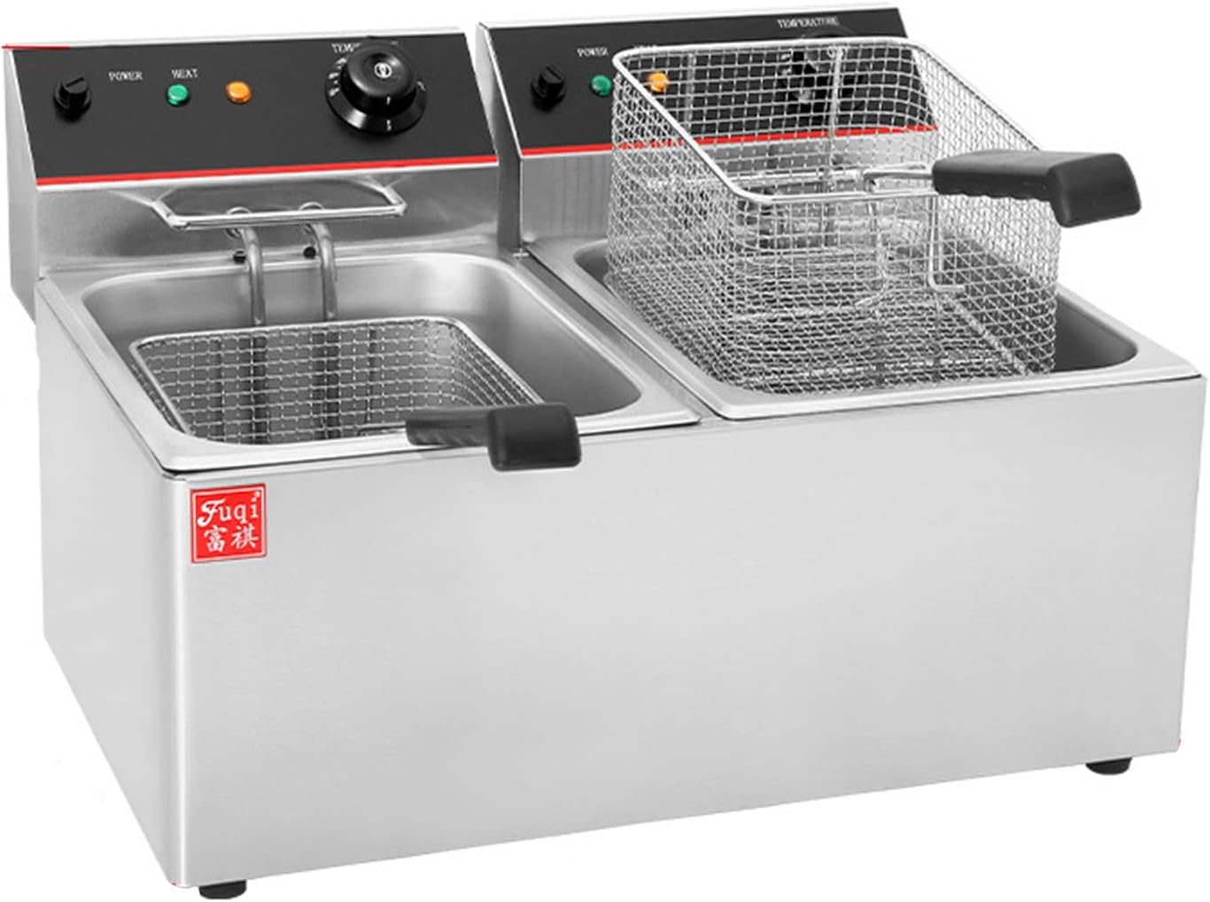 8l/16l Desktop Commercial Stainless Steel Electric Fryer, 2800w Professional Double Tank Deep Fryer, 60-200℃ Thermostatically Controlled Electric Fryer with Basket, Used for French Fries Fish Fryer