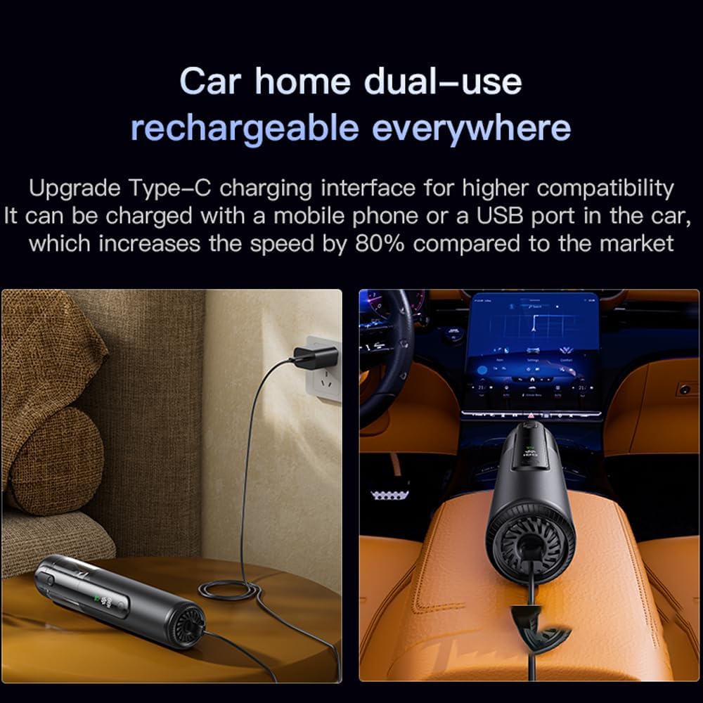 Pet Hair Absorber 4-in-1 Car Mini Vacuum Cleaner, 16000Pa Suction Power, Brushless Motor, Type-C Charging, Air Inflation, Vacuum Pumping, for Dogs Cats Home Car Corner Cleaning (Grey (LED Screen))