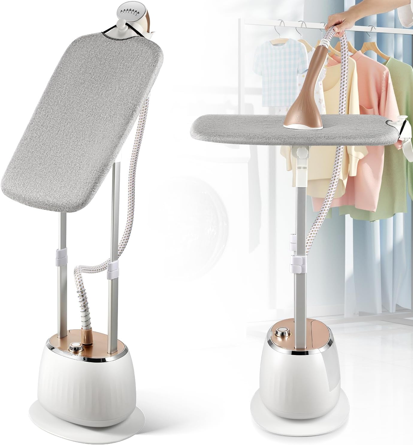 1800W Commercial Standing Garment Steamer for Clothes, Professional Steamer Iron, 1.6L Tank for 1 Hour Steam, 25s Fast Heat-Up, 10 Steam Settings, with 2 in 1 Ironing Board & Auto Shut-Off