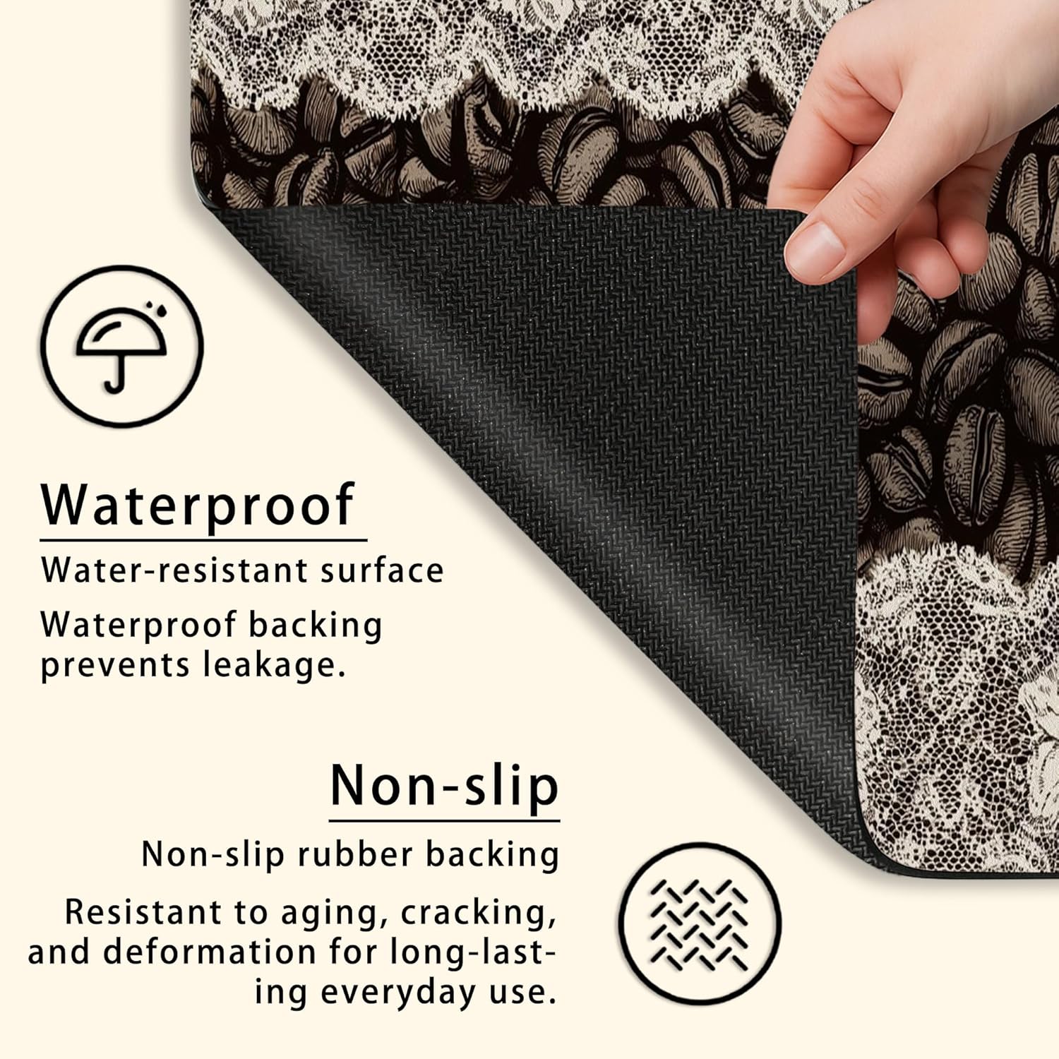 Coffee Beans Washer Dryer Top Protector Mat, Vintage Brown Floral Laundry Machine Dust Covers, Rustic Rubber Anti-slip Waterproof Washer And Dryer Mats for Home 20x24 Inch