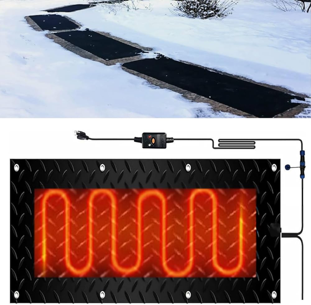 Thickened Snow Melting Mats with Power Unit, 1/2/3/4/5 pcs Outdoor Stairs- Non-Slip Winter Removal and Ice Melt Products -Heating Entrance(1 Pcs-10inx35.4in (25.4x90cm))