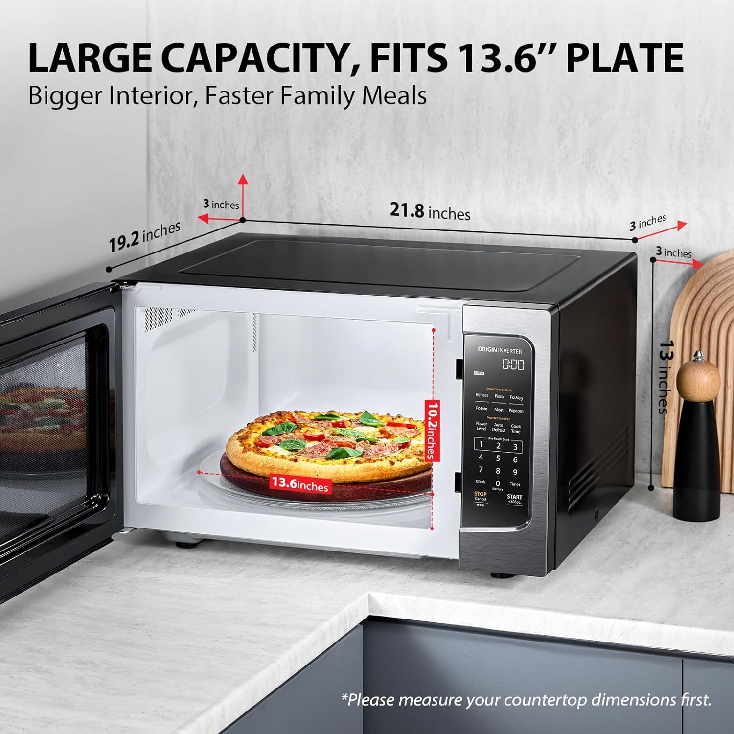 TOSHIBA ML-EM45PIT(BS) Countertop Microwave Oven with Inverter Technology, Kitchen Essentials, Smart Sensor, Auto Defrost, 1.6 Cu.ft, 13.6