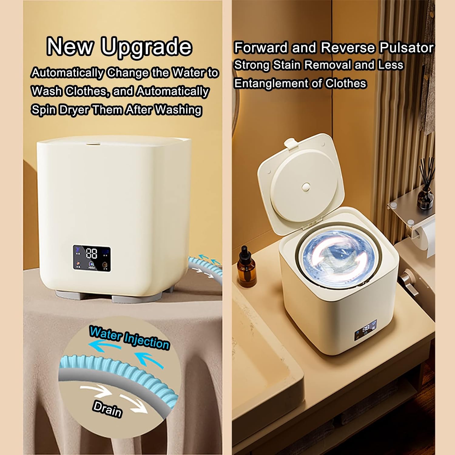 2023 New Automatic Mini Washing Machine Portable Washer with Spin Dry and Blue Ray, 7L Small Laundry Washing Machine - Automatic Water Intake and Drainage (Color : Purple)