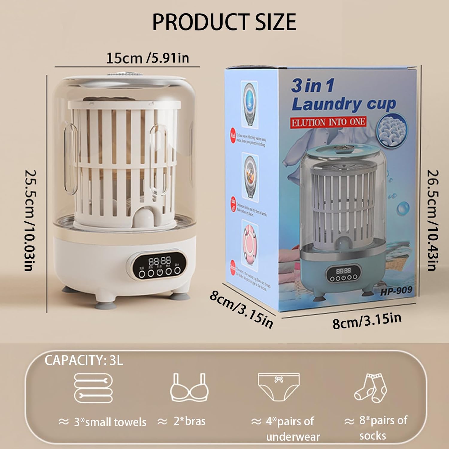 Portable Rechargeable Washing Machine 3L Cordless Mini Washer with Spin Basket 3000mAh Small Laundry Machine for Socks, Underwear, Bra Small Washer for Solo Living,Apartments,Hotels,Travel,Ca Pink 3L