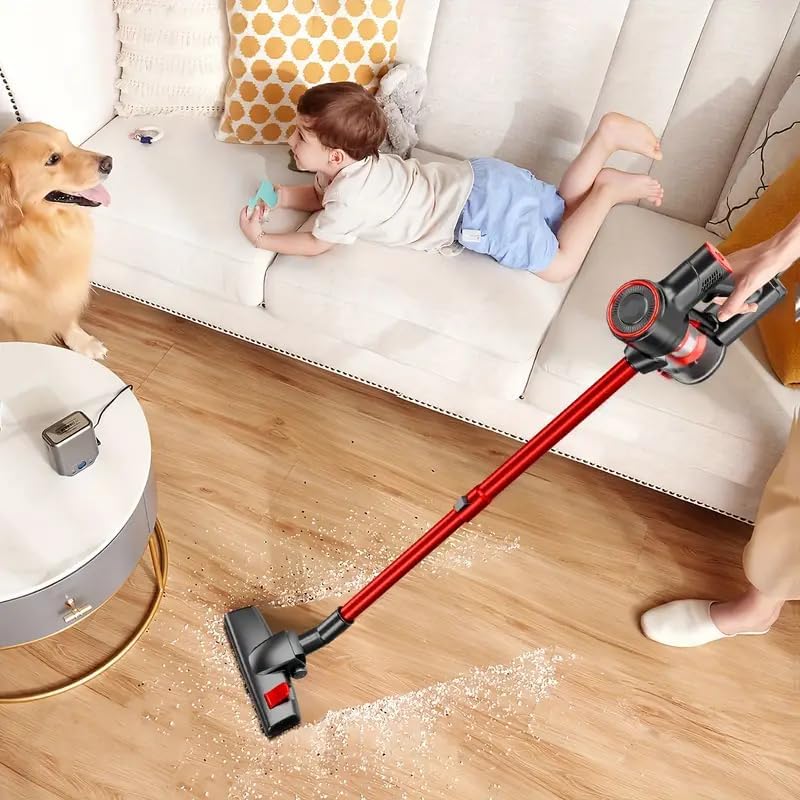 KIKETECH Cord Vacuum Cleaner,1.2 L Dust Cup,25Kpa Rechargeable Vacuum Pet for Hair, Carpet, Hardfloor,red