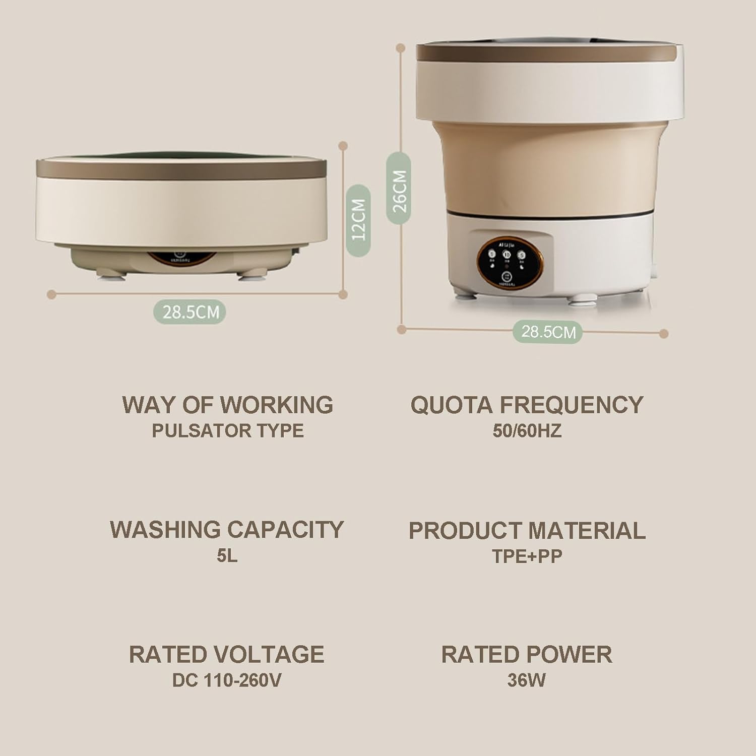 Portable Washing Machine Foldable, Mini Washer 5l High Capacity with 3 Modes Deep Cleaning for Underwear, Baby Clothes, Or Small Items, Small Washing Machine for Apartments, Camping, Travel ( Color :