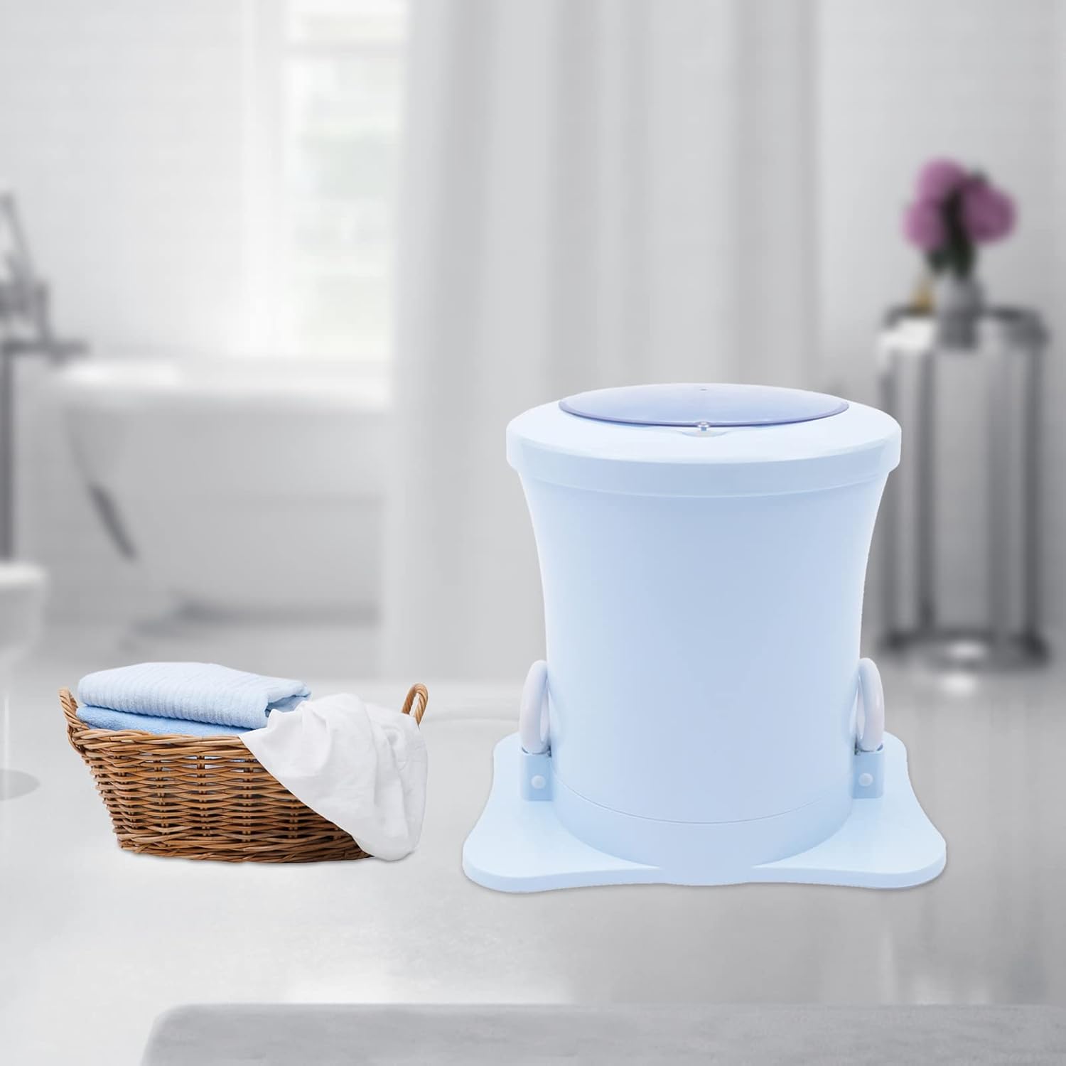 11lbs Portable Manual Clothes Dryer, Non Electric Foot Powered Compact Mini Laundry Spin Dryer Machine for Clothes，RV, Camping, School, Apartment, Dorm(Blue)