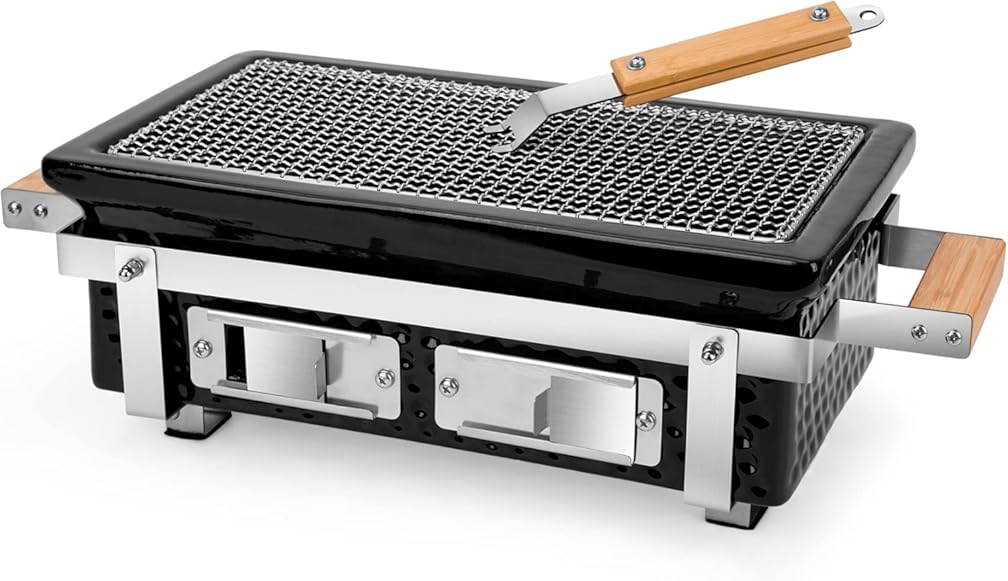 Charcoal BBQ Hibachi Grill with Grid Lifter, Portable Yakitori Grill with Stainless Steel Grate, Barbecue Stove for Outdoor Camping Picnic Patio Backyard Cooking, GS306
