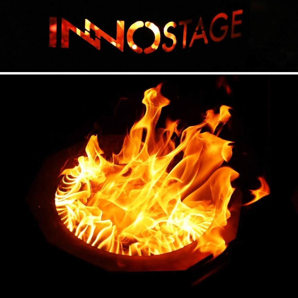 INNO STAGE Stainless Fire Pit with Portable Carrying Storage Bag, Patented Smoke- Firepit Bowl for Wood Pellet with Stand for Outdoor Campfire Flame or Bonfire BBQ on Patio Garden Backyard - M