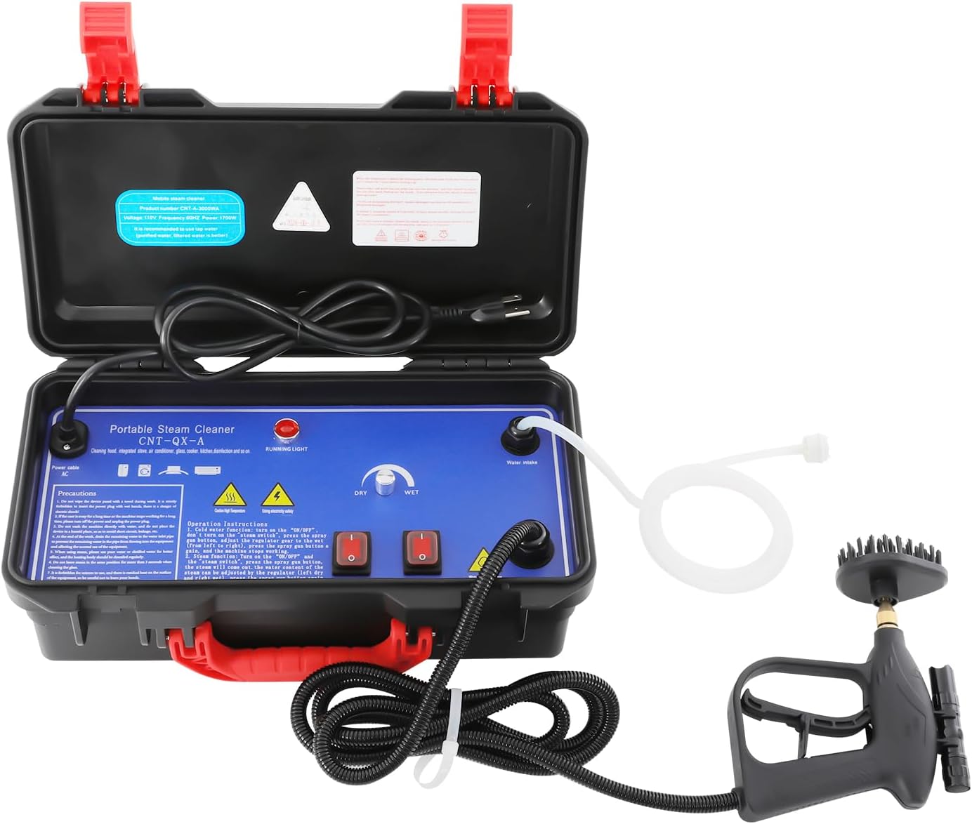 1700W Handheld High Temperature Steam Cleaner High Pressure Cleaning Machine Kitchen Household Portable High Temp High Pressure Steam Cleaner Machine Multipurpose Power Steam Cleaner 2-3.5 bar