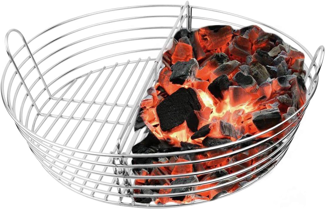Lump Charcoal Fire Basket with Divider Big Green Egg Accessories Ash Basket Stainless Steel Charcoal Basket for XLarge Big Green Egg(with Divider)