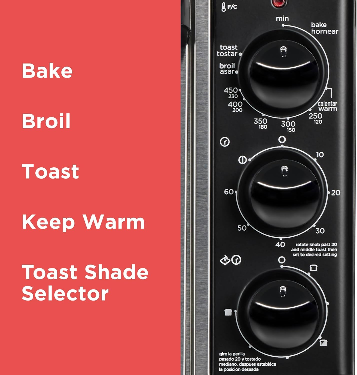 BLACK+DECKER TO3250XSBD 8-Slice Extra Wide Convection Countertop Toaster Oven, Includes Bake Pan, Broil Rack & Toasting Rack, Stainless Steel/Black