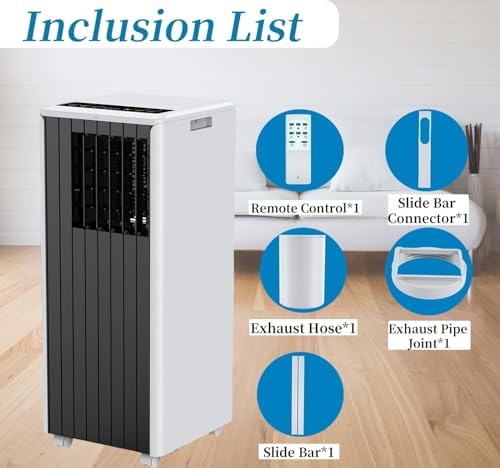8,000 BTU Portable Air Conditioner - 3-In-1 Cooling, Dehumidifier & Fan for Rooms Up to 350 Sq.Ft. - Quiet AC Unit With Remote, 24H Timer & Window Kit
