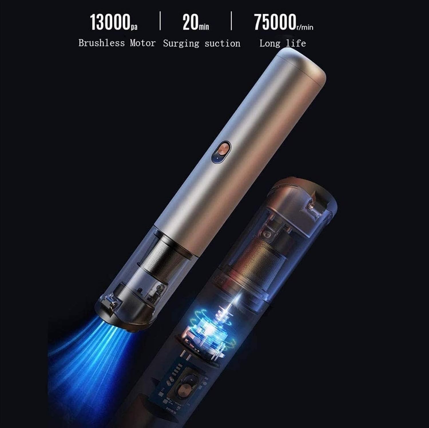 Handheld Vacuum Cleaner Cordless,13000pa High Power Car Vacuum Cleaner(Quick Rechargeable) Wet&Dry Portable Vacuum Hand Held for Car and Home, HEPA Filter