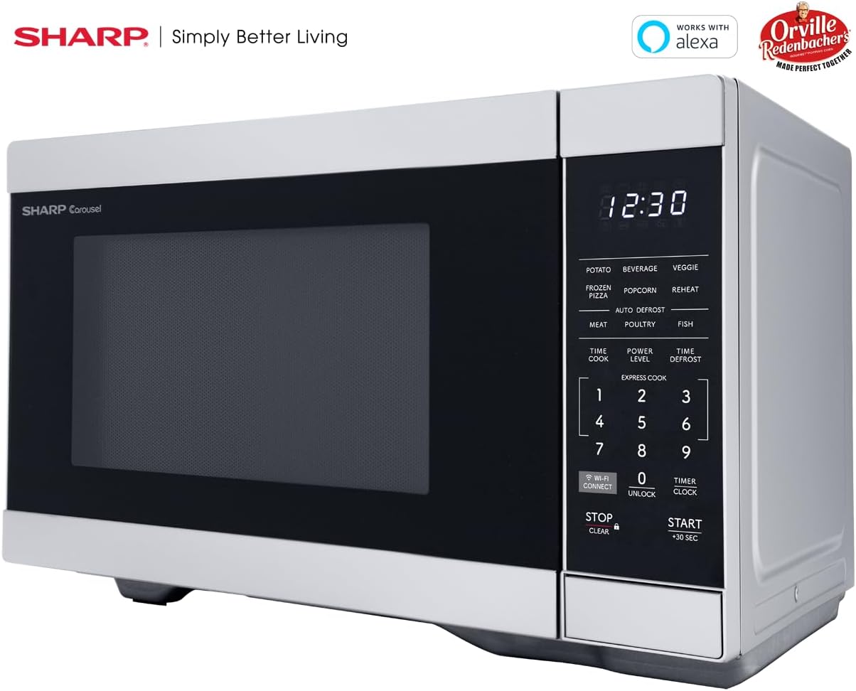 SHARP Countertop Microwave Oven Compatible with Alexa Orville Redenbacher's Certified with Removable 12.4