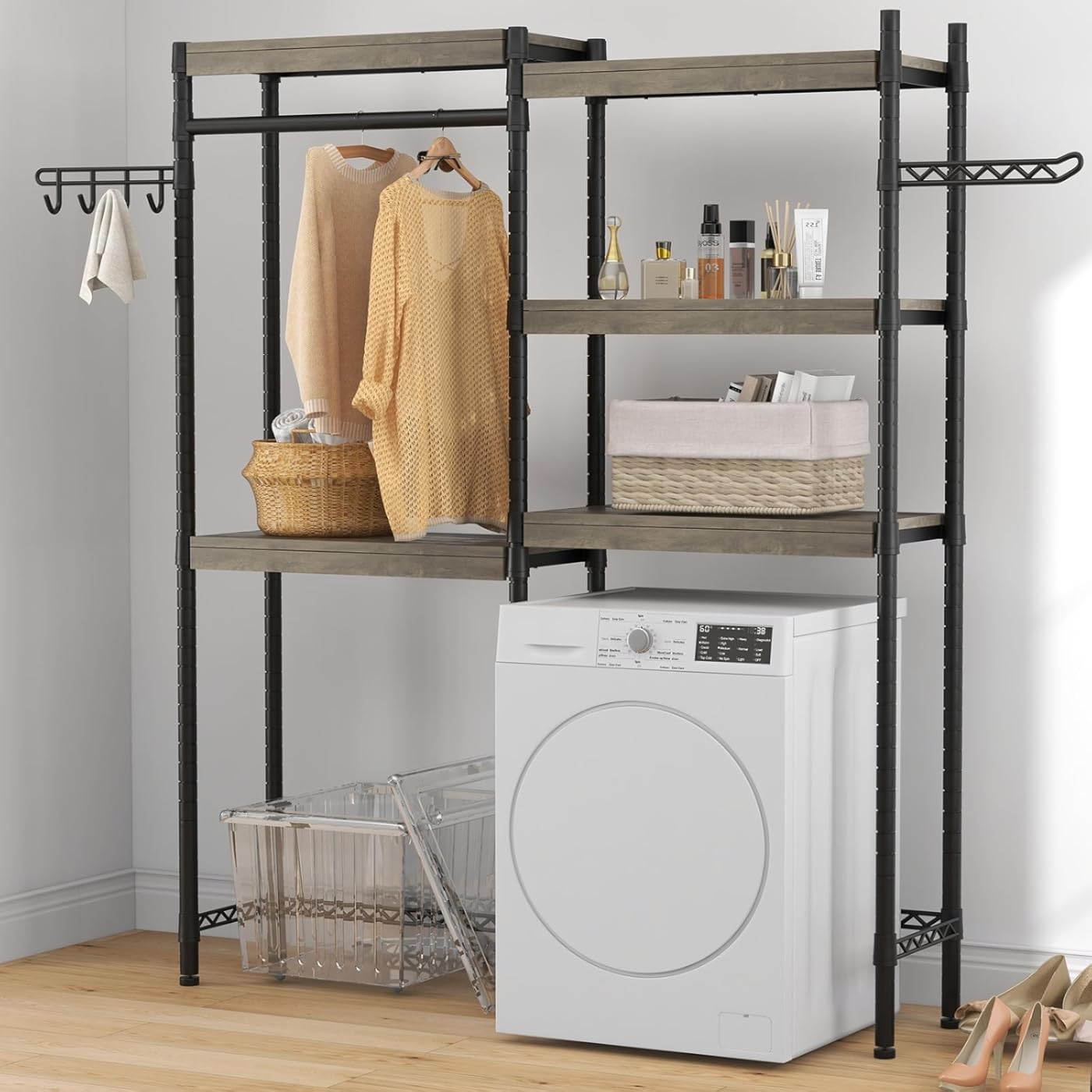 Over Washer and Dryer Storage Shelf, 5-Tier Laundry Room Shelves Heavy Duty Washer Dryer Shelf Freestanding Laundry Drying Rack Space Saver and Organization Shelves for Home