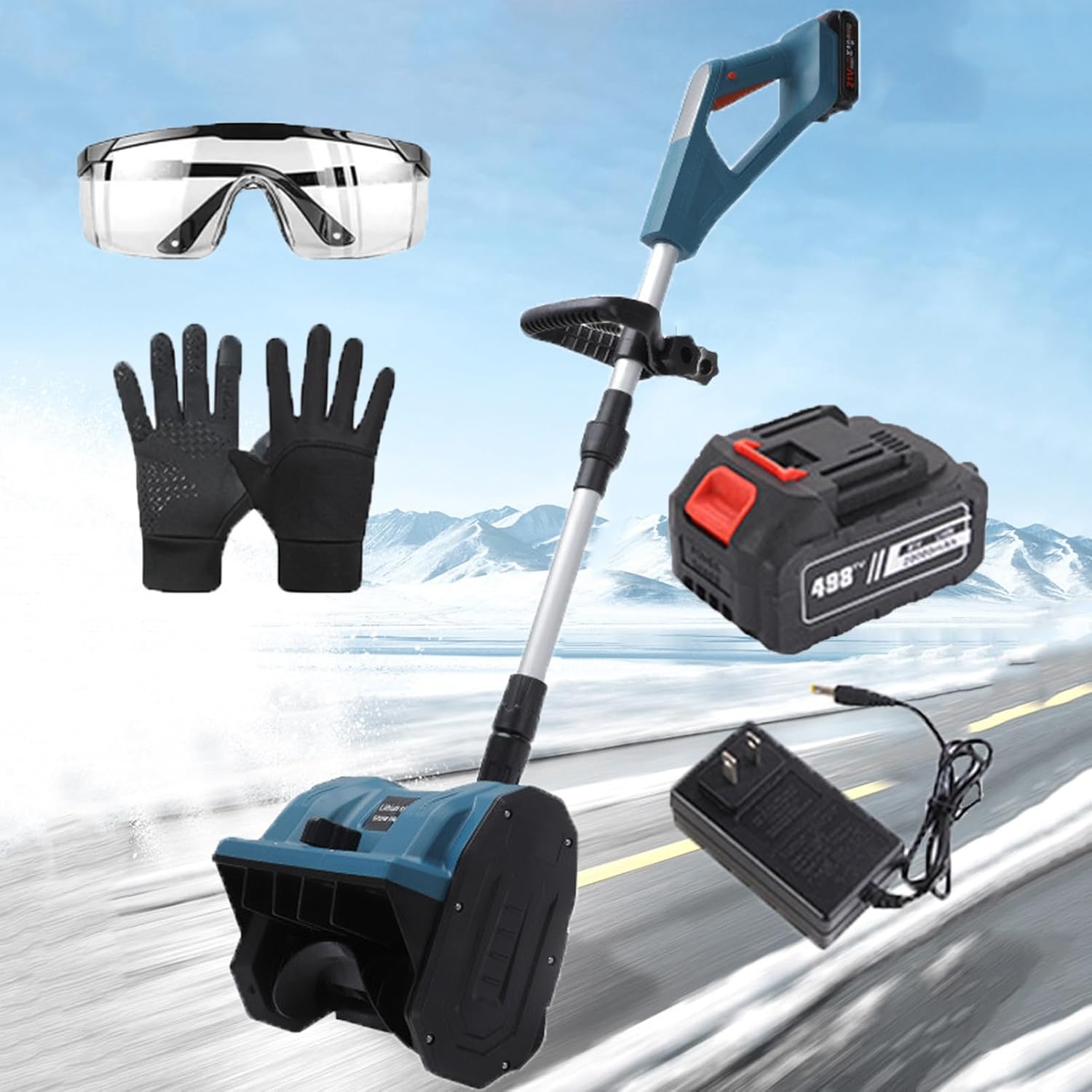 Retractable Snow Blower, Electric Cordless Snow Shovel, with Adjustable Front Handle & Directional Plate for Patio Deck Driveway,Blue-1Battery