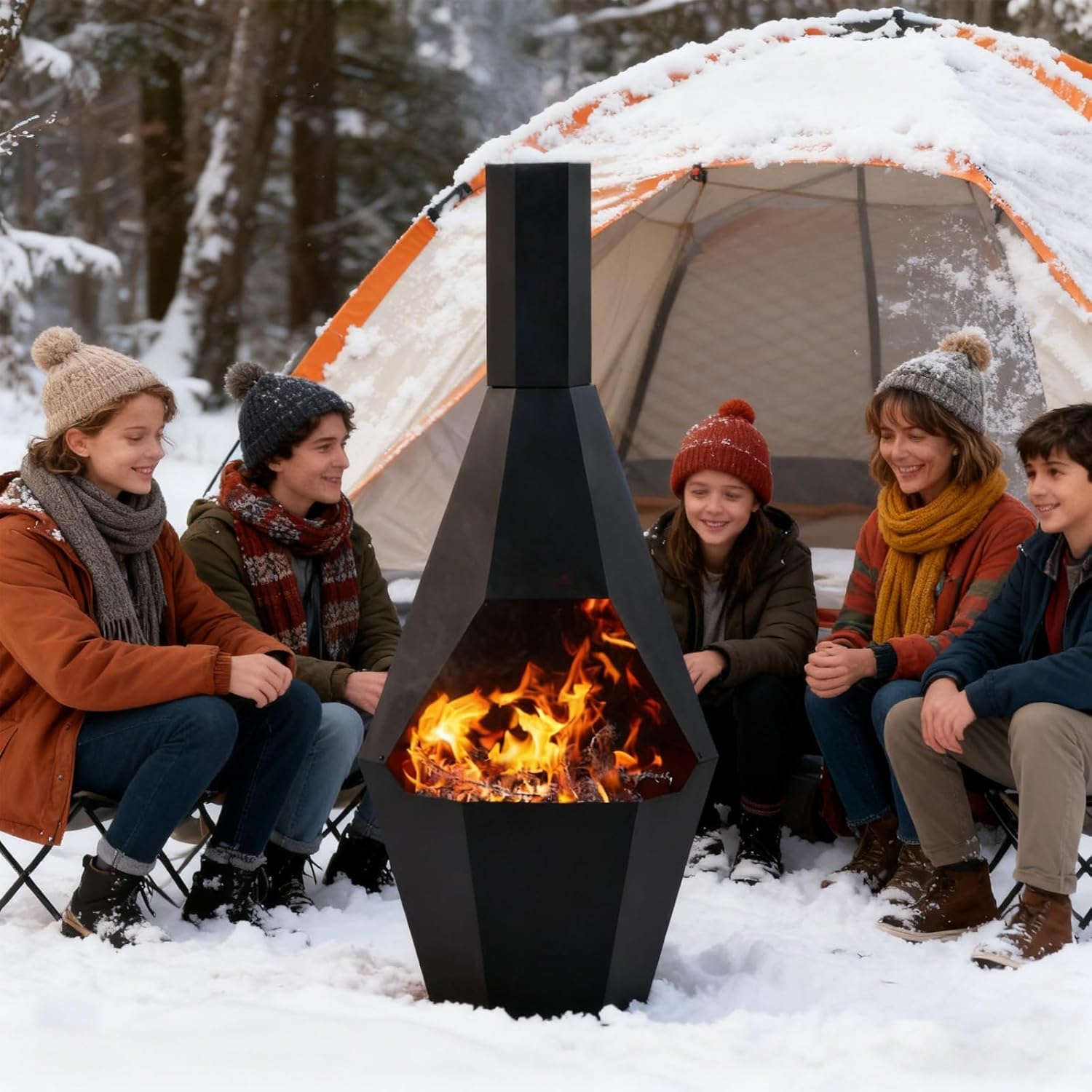 Chiminea Outdoor Fireplace, Outdoor Wood-Burning Chiminea Fire Pit, Camp Stove with Extended Chimney - 304 Stainless Steel Barbecue Grill, Firewood Brazier, Fire Hook