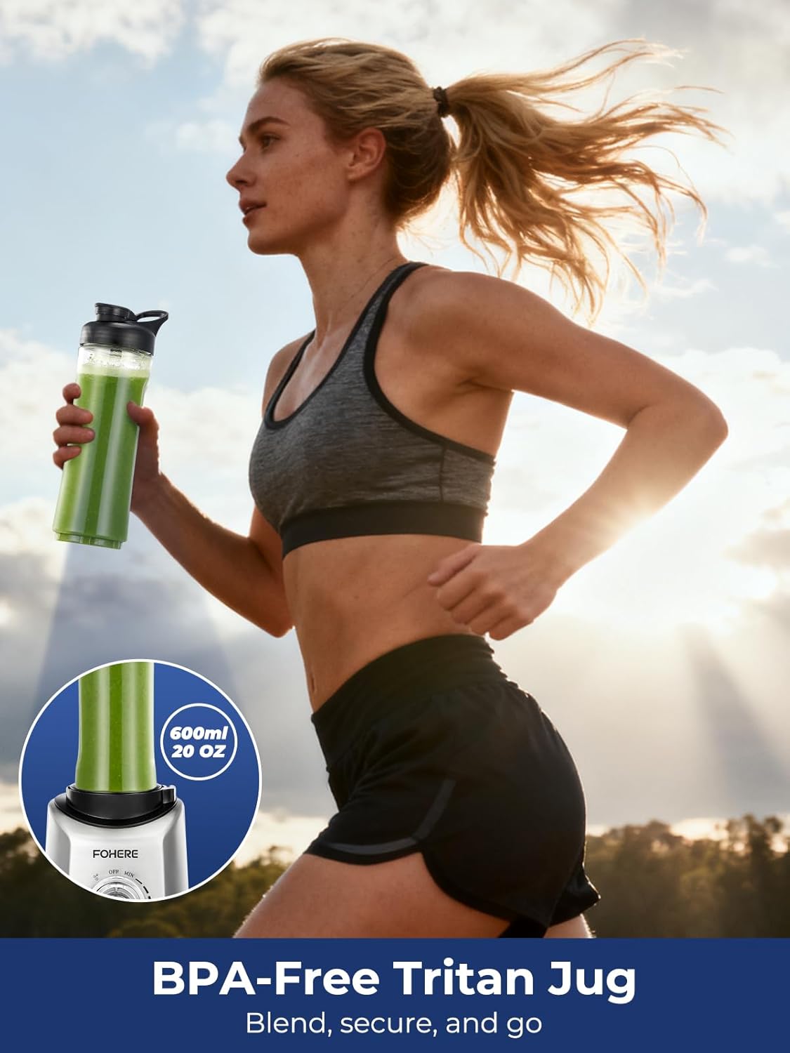 FOHERE Professional Blender Peak 1200W, Countertop Blender with 3 Presets＆ 5 Speeds for Smoothies, Shakes, and Frozen Drinks, 50 Oz Glass Jar ＆20 Oz Tritan Jug