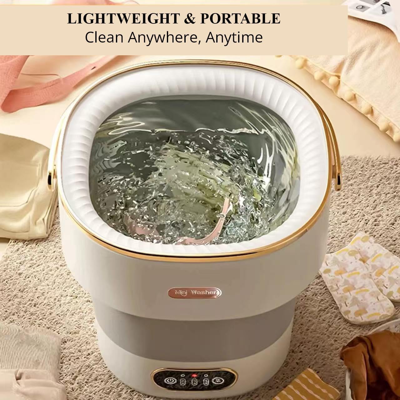 Portable Mini Washing Machine 15L_Foldable Automatic Washer, Spin Dryer & Touchscreen Control_Compact Laundry Machine for Small Clothes, Underwear, Socks; Suitable for Apartments, Travel & Dorms
