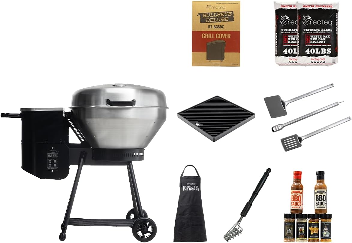 recteq Pellet Grill RT-B380 Bullseye + BBQ Master Bundle, Outdoor, and Electric Pellet Smoker Grill, Electric Smokers, Uses 100% Wood Pellets for Ribs, Brisket, Chicken, Sear, Smoke