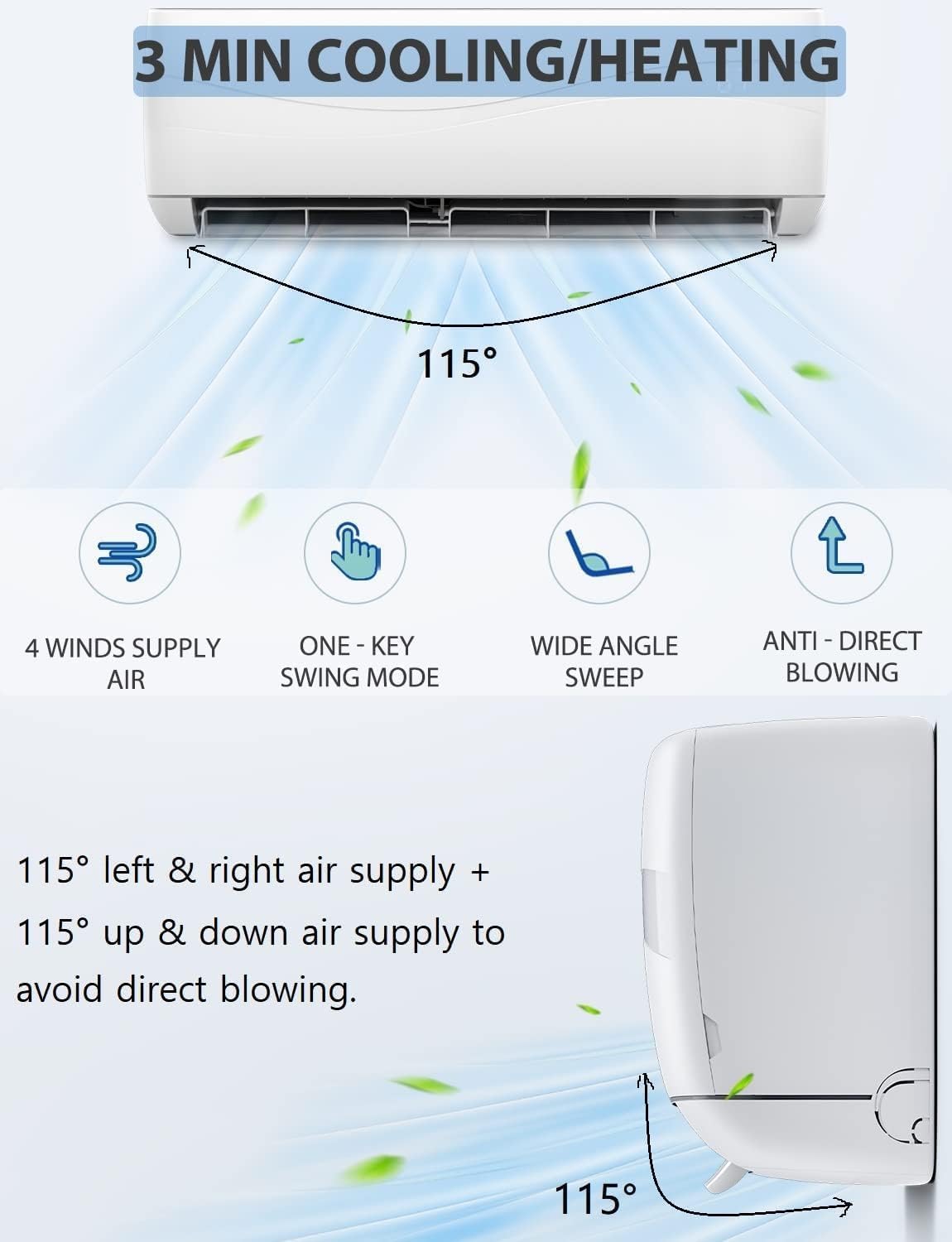 SIMOE 12000BTU Mini Split AC/Heating System -Ductless Inverter Mini Split Air Conditioner and Heater with 1 Ton Heat Pump, Cools Up to 750 Sq. Ft Energy Efficient, 208-230V 17 SEER2 Wall-mounted AC