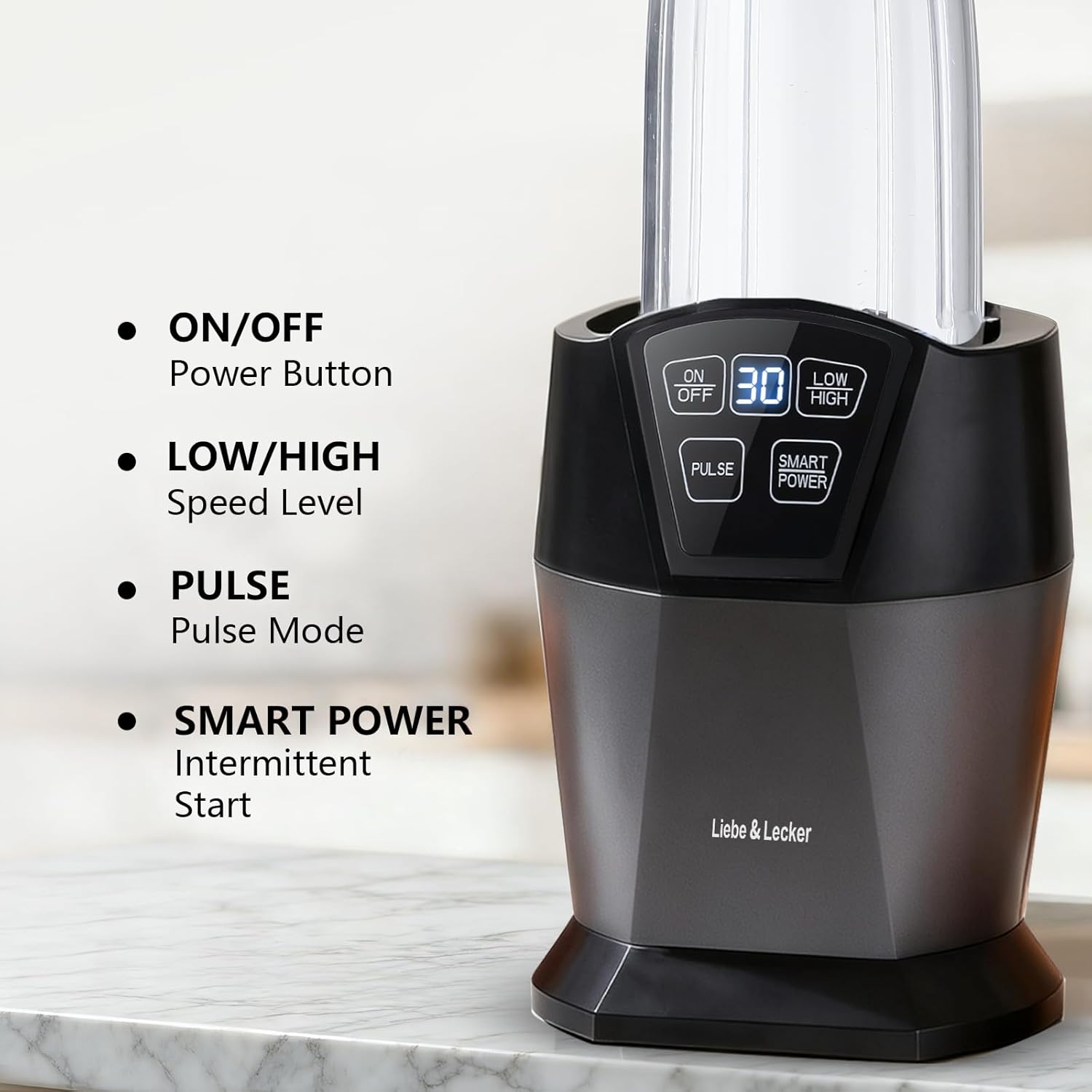 Liebe&Lecker Smoothie Blender, 1200 Peak Watts Blender for Smoothies, Smart Technology Blenders for kitchen Frozen Fruit, Personal Blenders with BPA Free 28-oz To-go Cup and 50-oz Jar