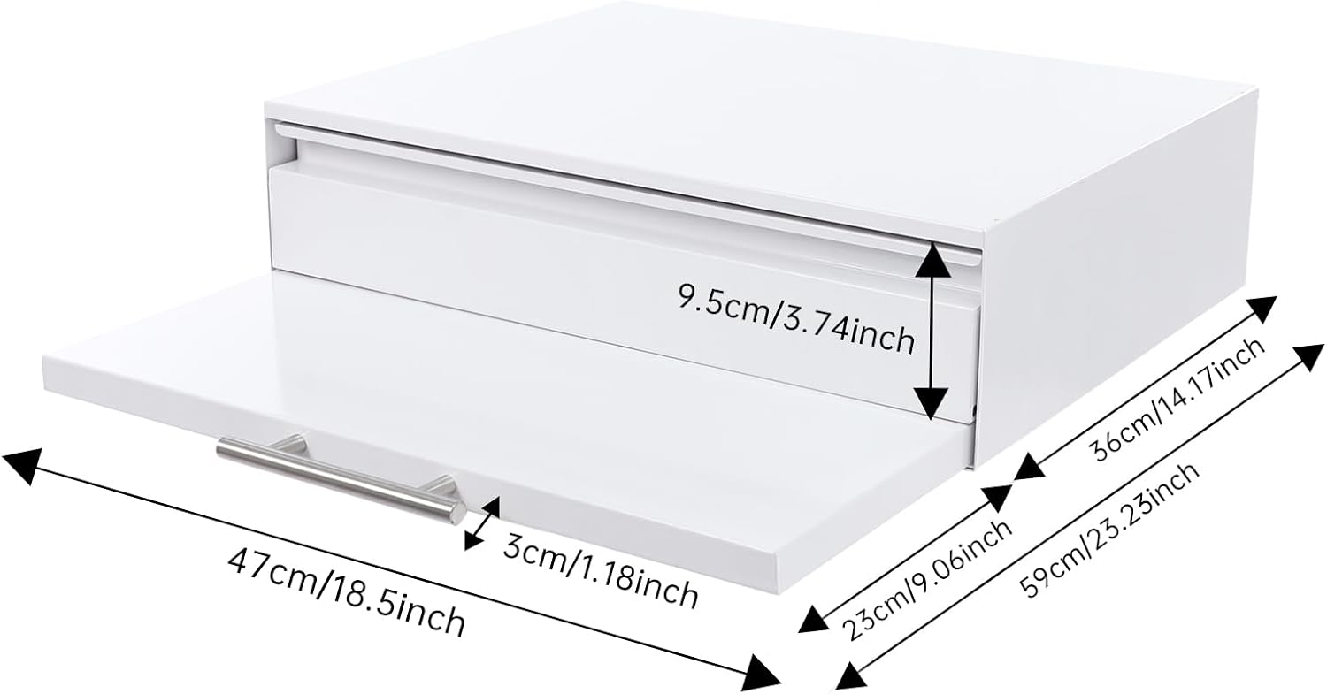 Steel Microwave Stand with Pull-Out Shelf & Drawer | Countertop Organizer for Compact Microwaves, Coffee Machine & Kitchen Appliances Storage (White+Drawer+Shelf)