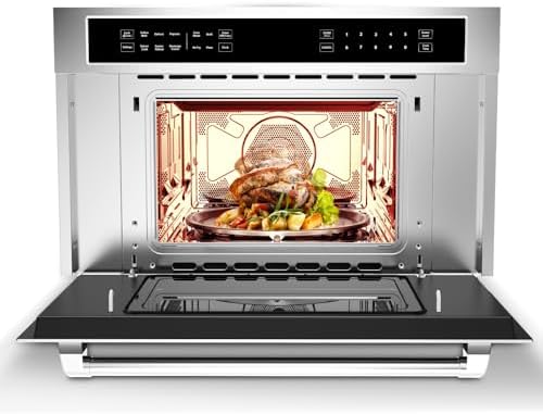 30 Inch Built-In Convection Microwave Oven Combo, 1.6 Cu. Ft., 1700W - Air Fryer - Broil, Bake, Roast - Touch LCD Control, Drop-Down Door, Child Safety Lock - Stainless Steel - Color: