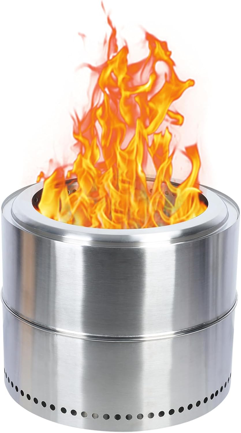20inch Smokeless Firepit, Wood Burning BBQ Firepit, Stainless Steel Portable Outdoor Fireplace with Ash Tray, Bonfire Firepit for Outside Camping (20'')