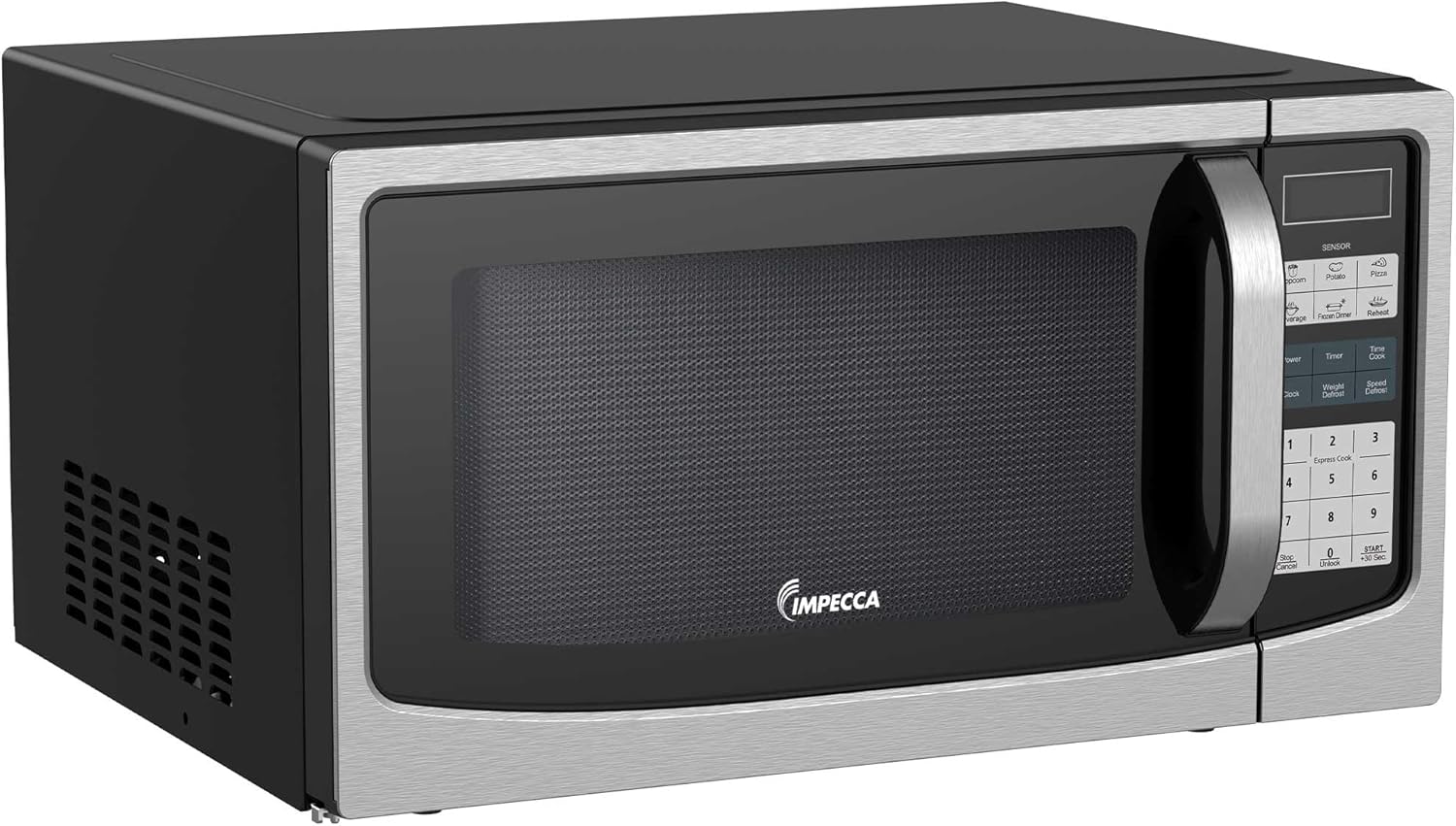 Impecca 1.6 Cu.Ft. Countertop Microwave, 1100W, Built-In Smart Sensor Cooking, 12.8-Inch Large Turntable, Stainless Steel