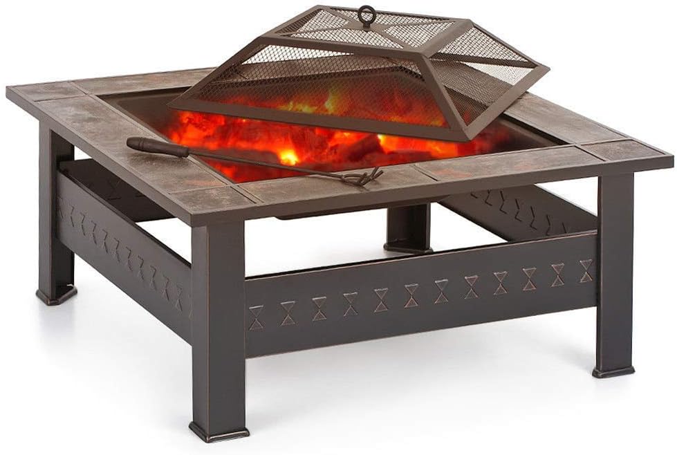 Outdoor Fire Pit Table, Multifunctional Garden Terrace Fire Bowl with Stainless Steel Grill and Log Poker, for Outdoor and Patio,Outdoor Fire Pits