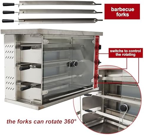 TECHTONGDA Gas Convection Toaster Ovens Commercial Air Fryer Automatic Rotary Grill 122℉-572℉ for Sheep Chicken 3 Layer