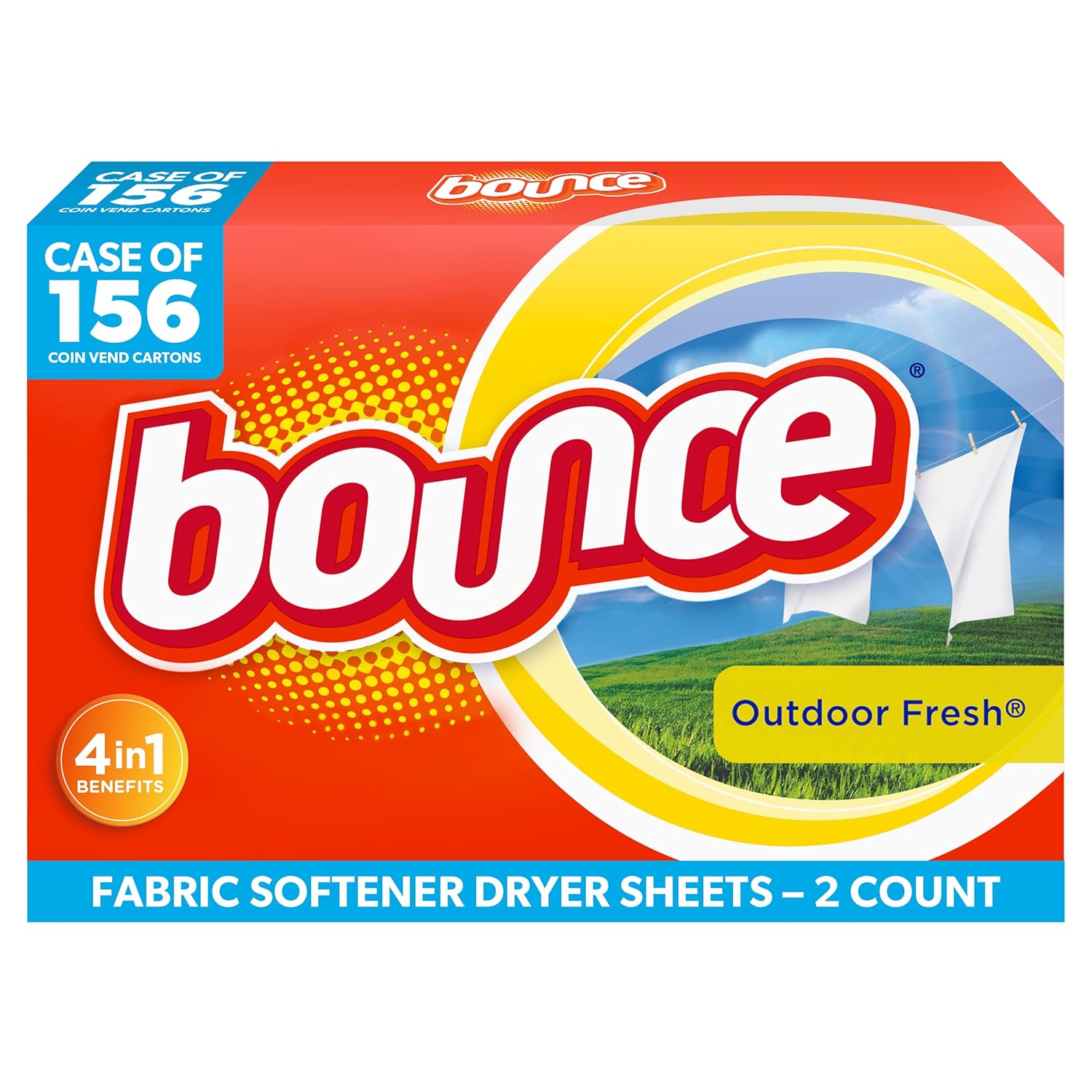 P&G Professional Bounce Outdoor Fresh Fabric Softener Dryer Sheets, 2 Count (Case of 156)