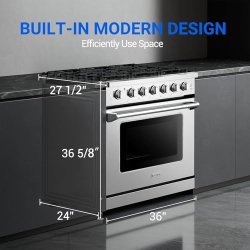 AAOBOSI Upgrade 36 Inch Front Control Gas Range Oven with 6 Cooktop Burners, 6 Cu. Ft 18000 BTU Convection and Self Clean, Freestanding Heavy Duty Gas Range Stove with Halogen Light,Large Capacity