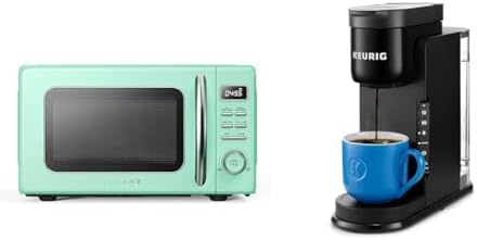 Galanz GLCMKZ07GNR07 Retro Countertop Microwave Oven with Auto Cook & Reheat, Defrost & Keurig K-Express Coffee Maker, Single Serve K-Cup Pod Coffee Brewer, Black, 12.8” L x 5.1” W x 12.6”