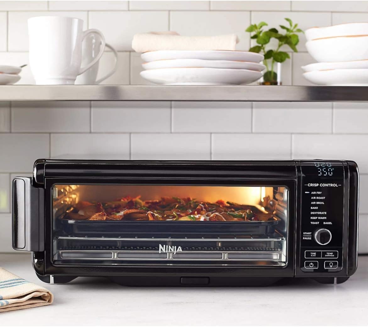 Ninja SP101 Foodi 8-in-1 Air Fry Large Toaster Oven Flip-Away for Storage Dehydrate Keep Warm 1800w XL Capacity Piano shiny BLACK (Renewed)