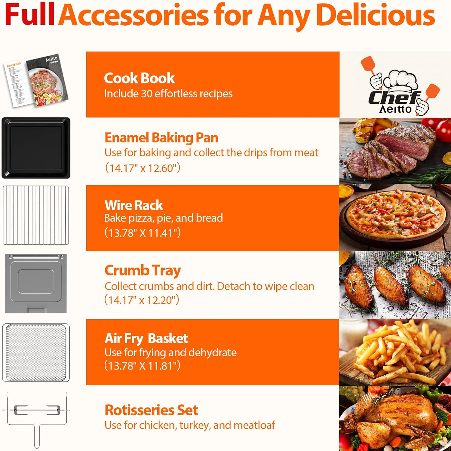 Aeitto® 32-Quart PRO Large Air Fryer Oven| Toaster Oven Combo | with Rotisserie, Dehydrator and Full Accessories | 19-In-1 Digital Airfryer | Fit 13