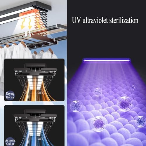 Ceiling Clothes Dryer Aluminium and Steel Electric Clothes Dryer with Remote Control,Foldable Indoor Clothes Drying Rack - Compact Retractable Design (135-220cm) for Large Sheets, 35kg Load