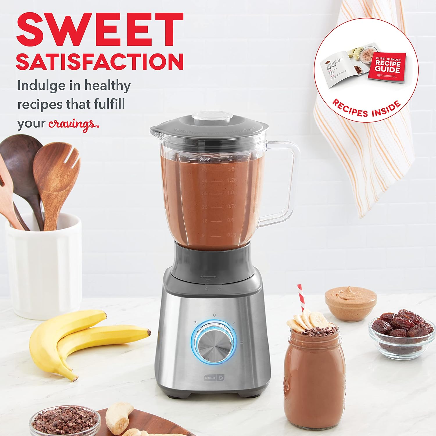 Dash Quest 50 oz Countertop Kitchen Blender, Professional Heavy Duty High Speed Processor and Mixer, Stainless