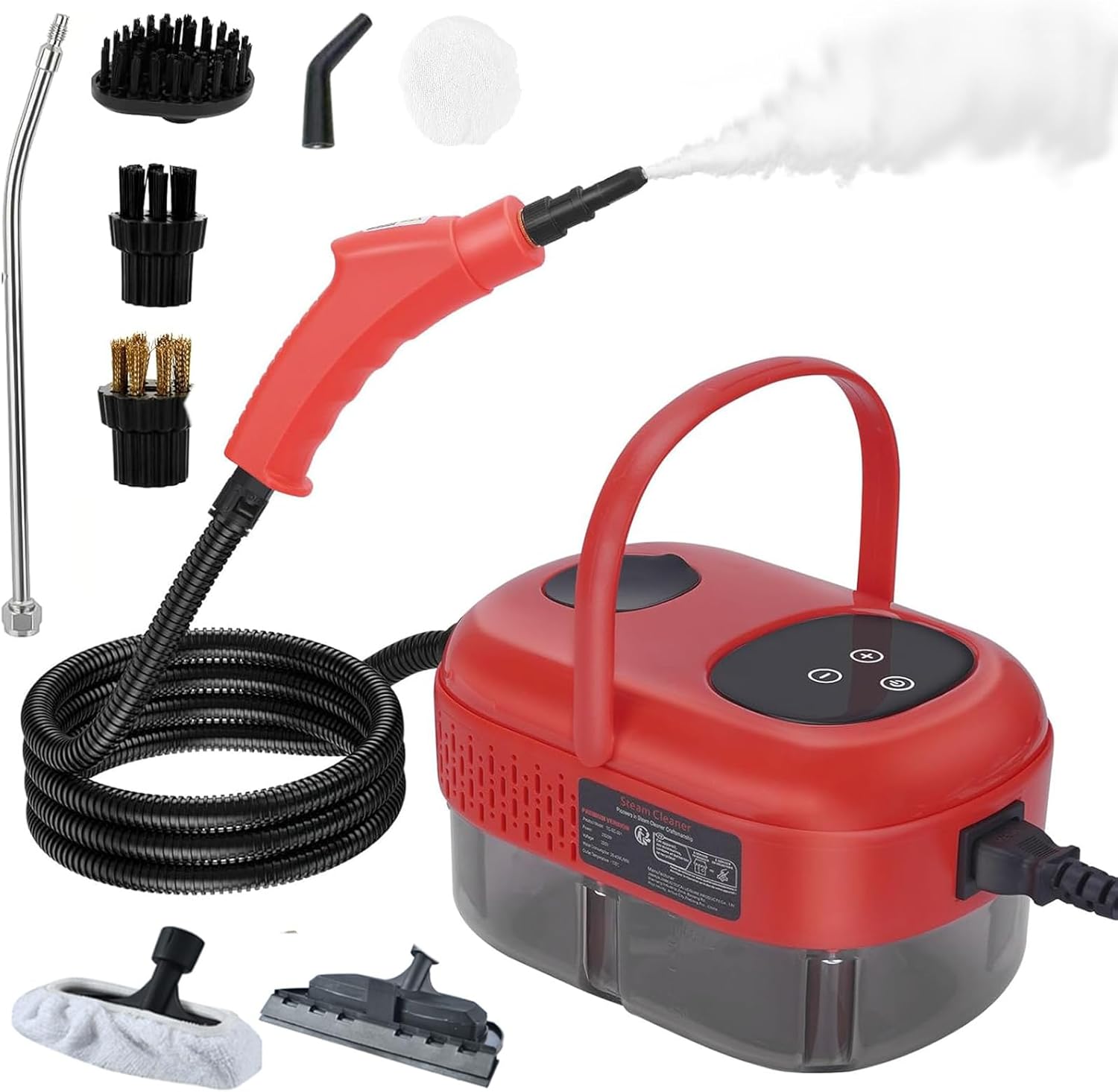 Steam Cleaners 2500w, Handheld Wallpaper Steamer with 3 Brush Heads, Smart Touch, 1.2l Water Tank, Portable High Pressure Steam Cleaner, Steamer for Cleaning (Red)