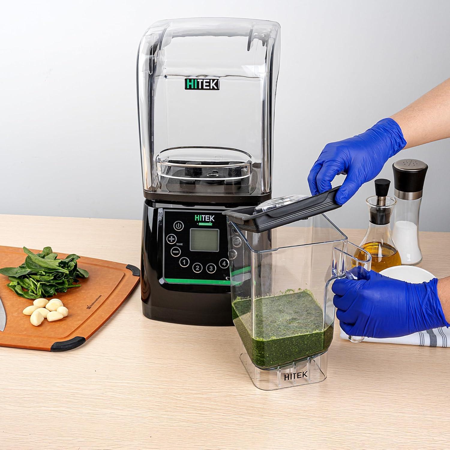 Restaurantware-Hi Tek 3 HP Commercial Blender, 1 Variable Speed Heavy-Duty Blender - 48-Ounce Tritan Jar, Sound Enclosure, White Plastic, Industrial, Programmable Touchpad