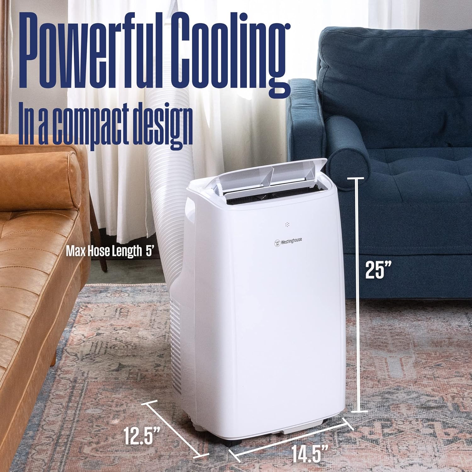 Westinghouse 8,000 BTU Air Conditioner Portable For Rooms Up To 350 Square Feet, Portable AC with Home Dehumidifier, Smart Wi-Fi Enabled, 3-Speed Fan, Programmable Timer, Remote Control, Window Kit