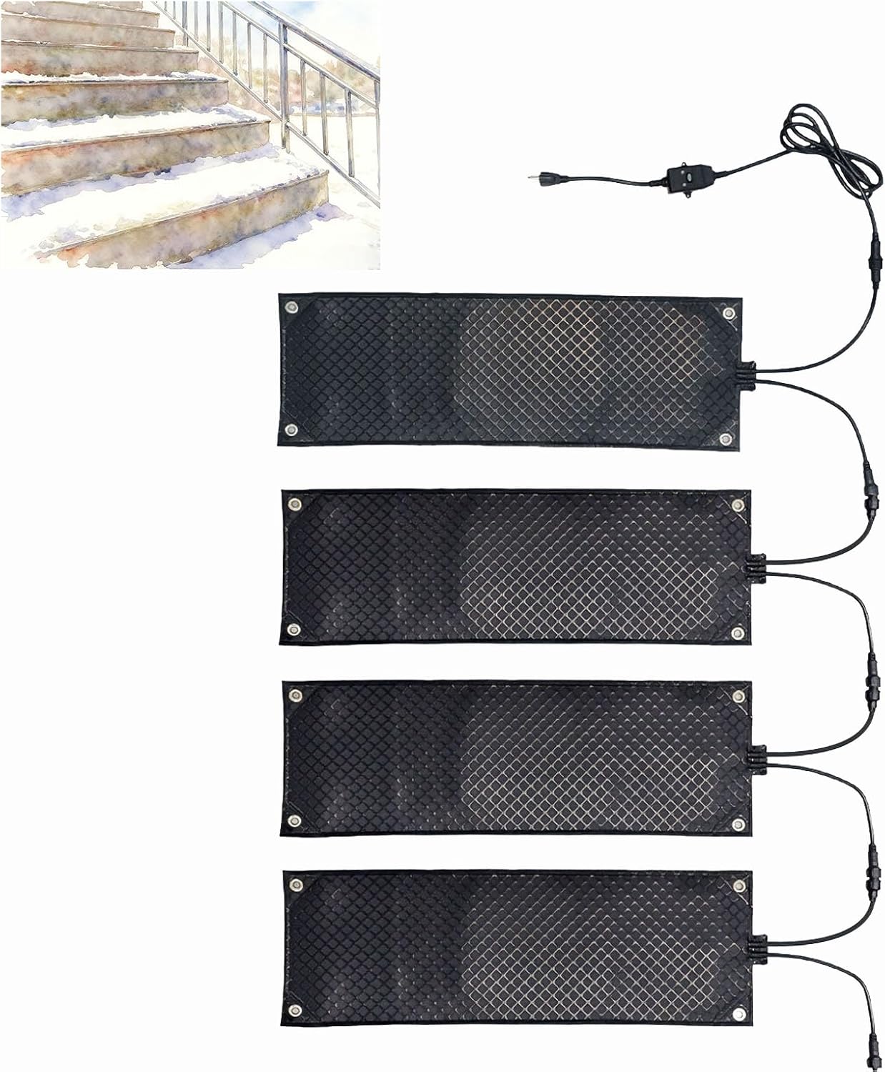 Snow Melting Walkway Mat,Outdoor Heated Snow Melting Mats,110V, Anti-Slip Prevents,for Corridors, Outdoor, Stairs, Ramps, Entrances, Roofs(Size:10 * 48in,Color:4 Piece)