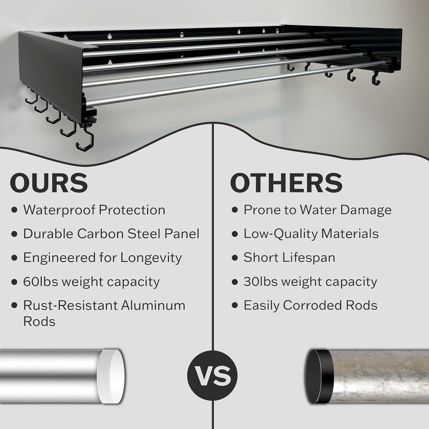 Wall Mounted Laundry Drying Rack, Retractable & Foldable, 31.5