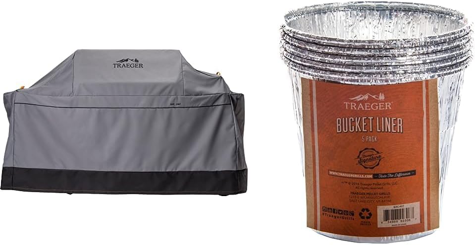Traeger Grills Ironwood XL Full-Length Weatherproof Grill Cover & Grease Bucket Liner, 5 Count (Pack of 1)