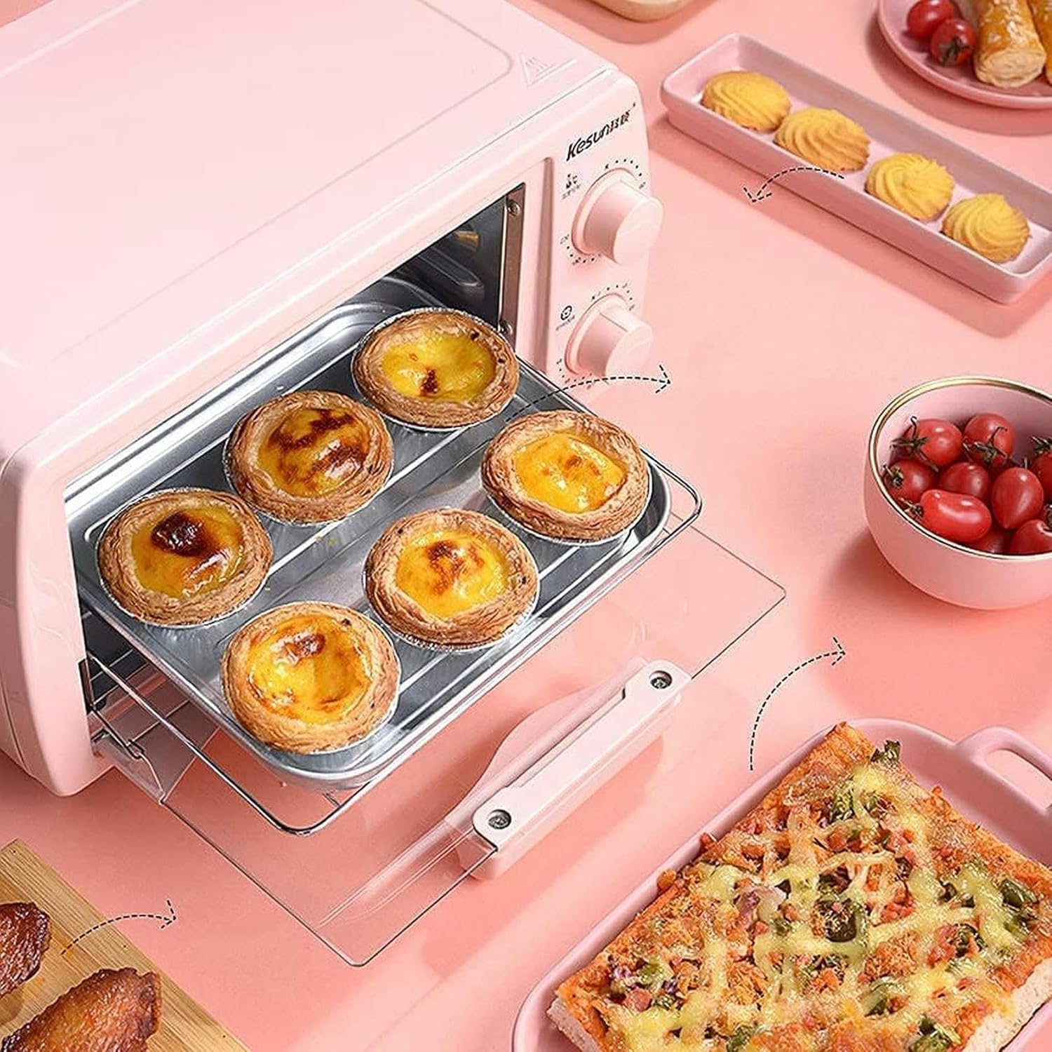 12L Mini Oven Adjustable Temperature 0-230℃ and 60 Minutes Timer Three-Layer Baking Position Household Baking Multi-Function Fully Automatic Electric Oven Baking Cake Bread Pizza with Access (Blue)-1*