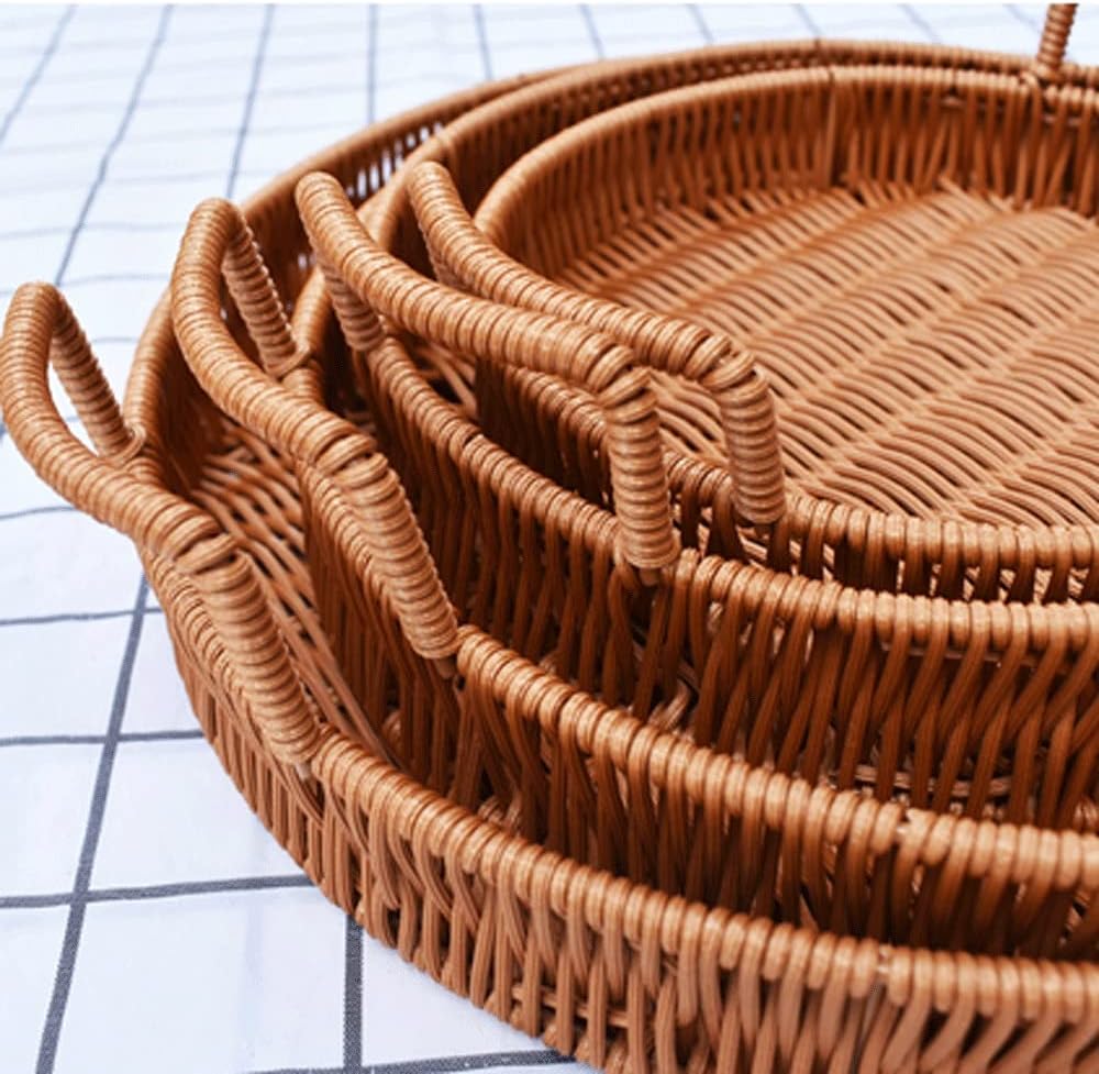 INLIMA Appliance Shelf for Kitchen Rattan Woven Storage Basket, Iron Frame Double Ear Handle, Round Tray, Bread and Fruit Snack Storage Basket, Household，size：20 * 4cm(s) (Size : Small)
